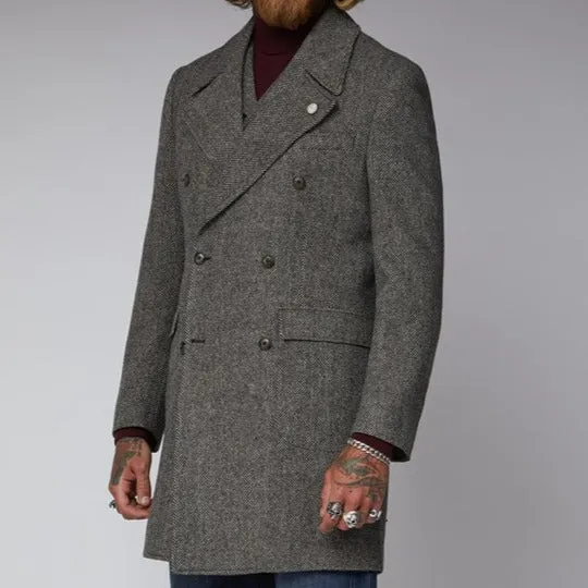 Gibson Vickers Charcoal And Ecru Herringbone Overcoat