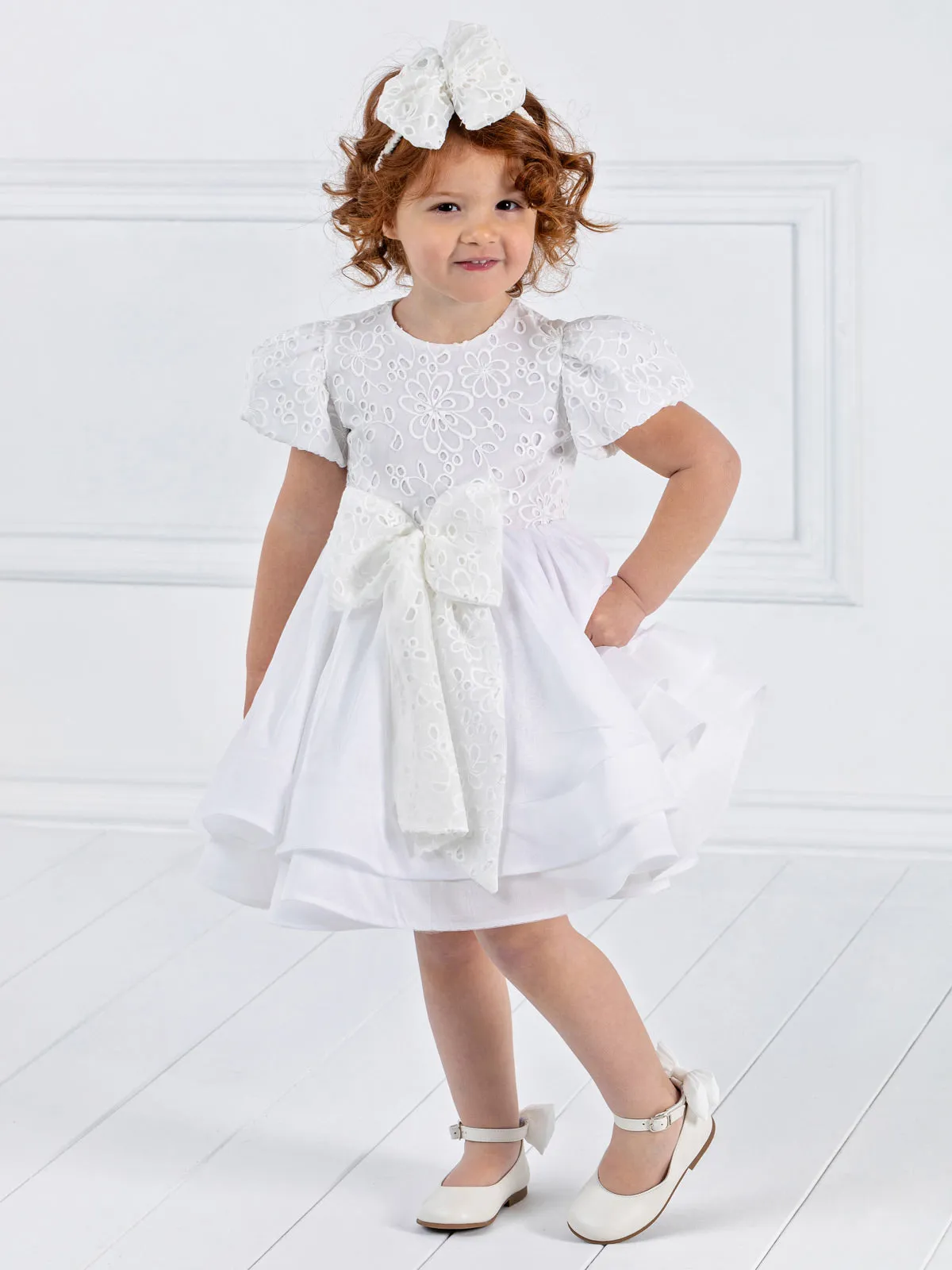 Girl's baptism dress with lace & bow - BRILLIANT