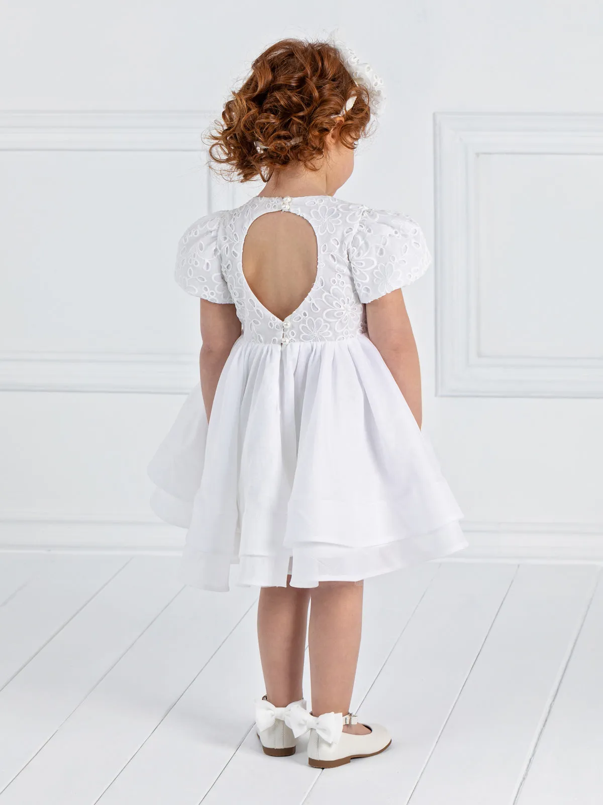 Girl's baptism dress with lace & bow - BRILLIANT