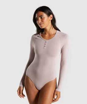 Gymshark Power Down Long Sleeve Bodysuit - Taupe