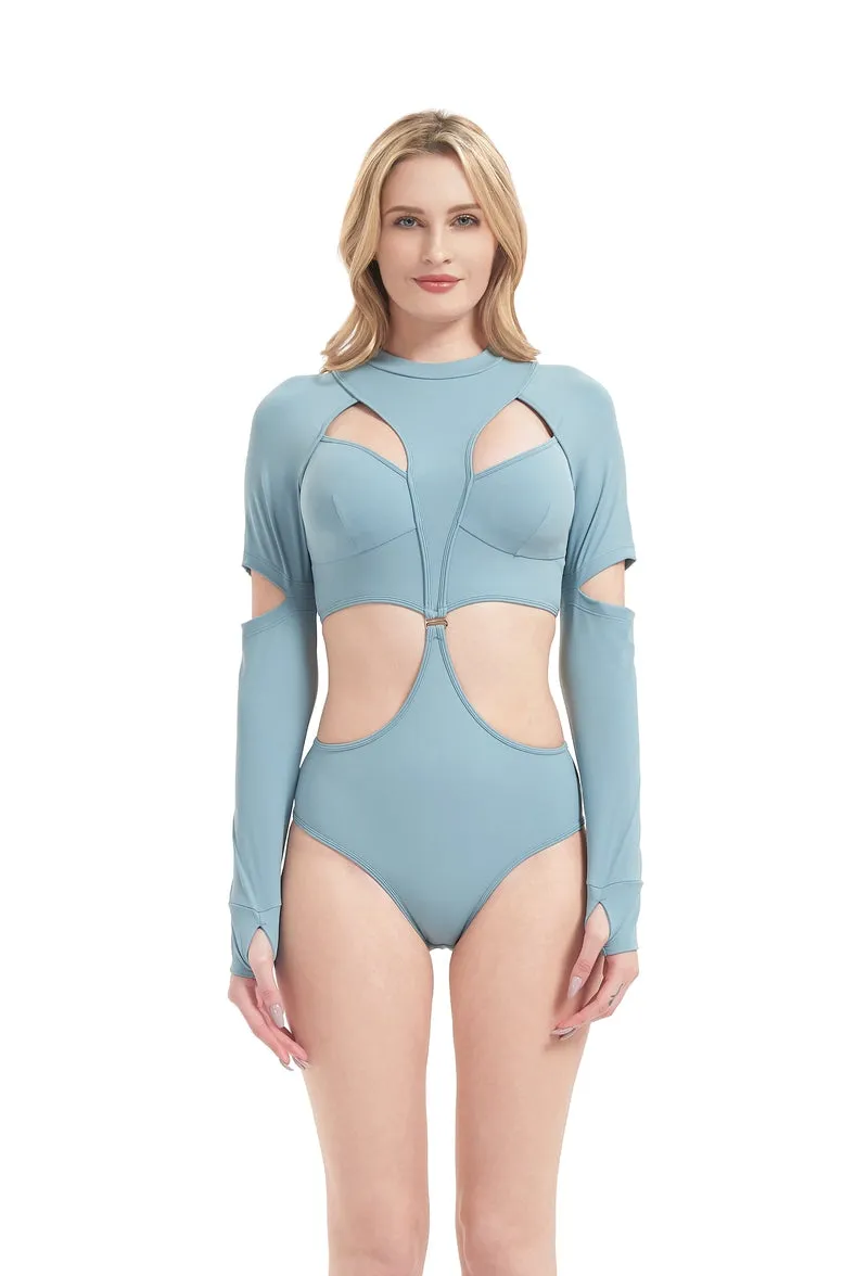 Hamade Activewear Scoop Neck Long Sleeve Top - Light Blue