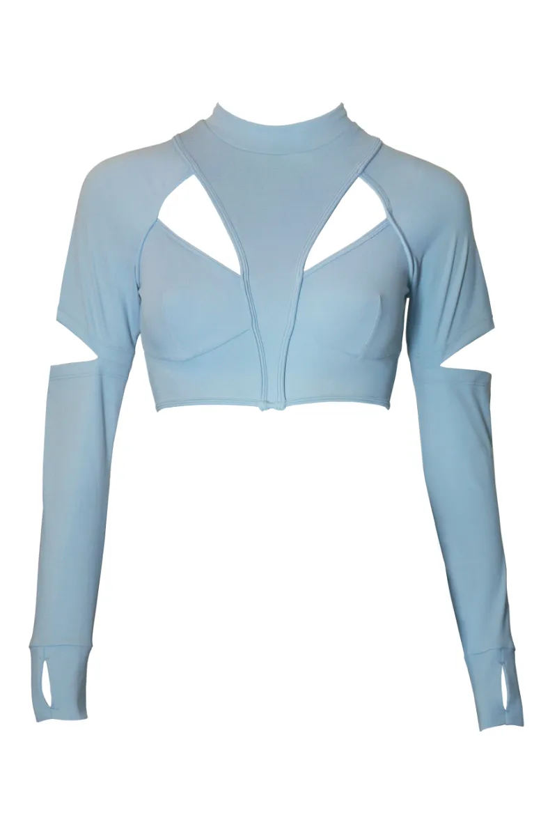 Hamade Activewear Scoop Neck Long Sleeve Top - Light Blue