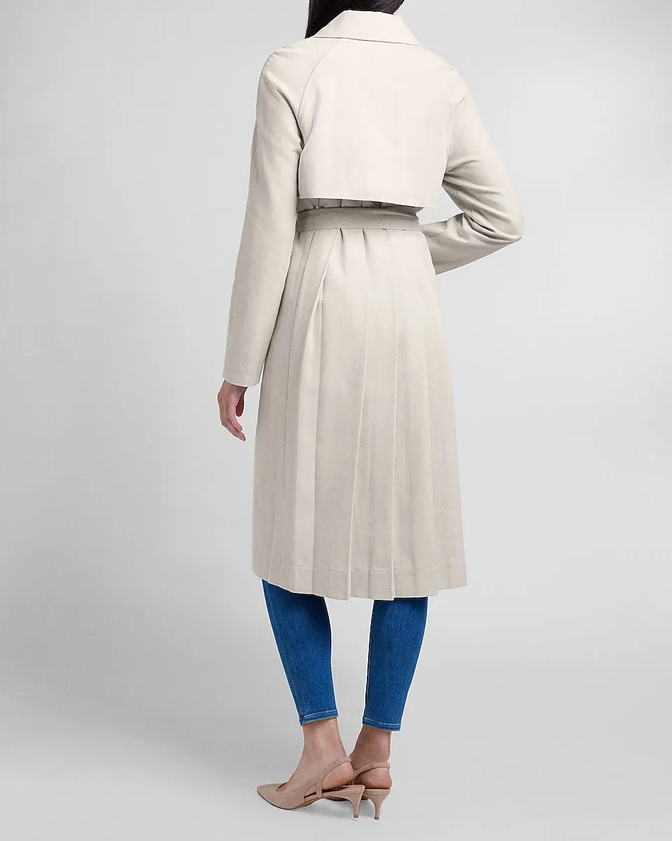 Herringbone Pleated Trench Coat in Natural