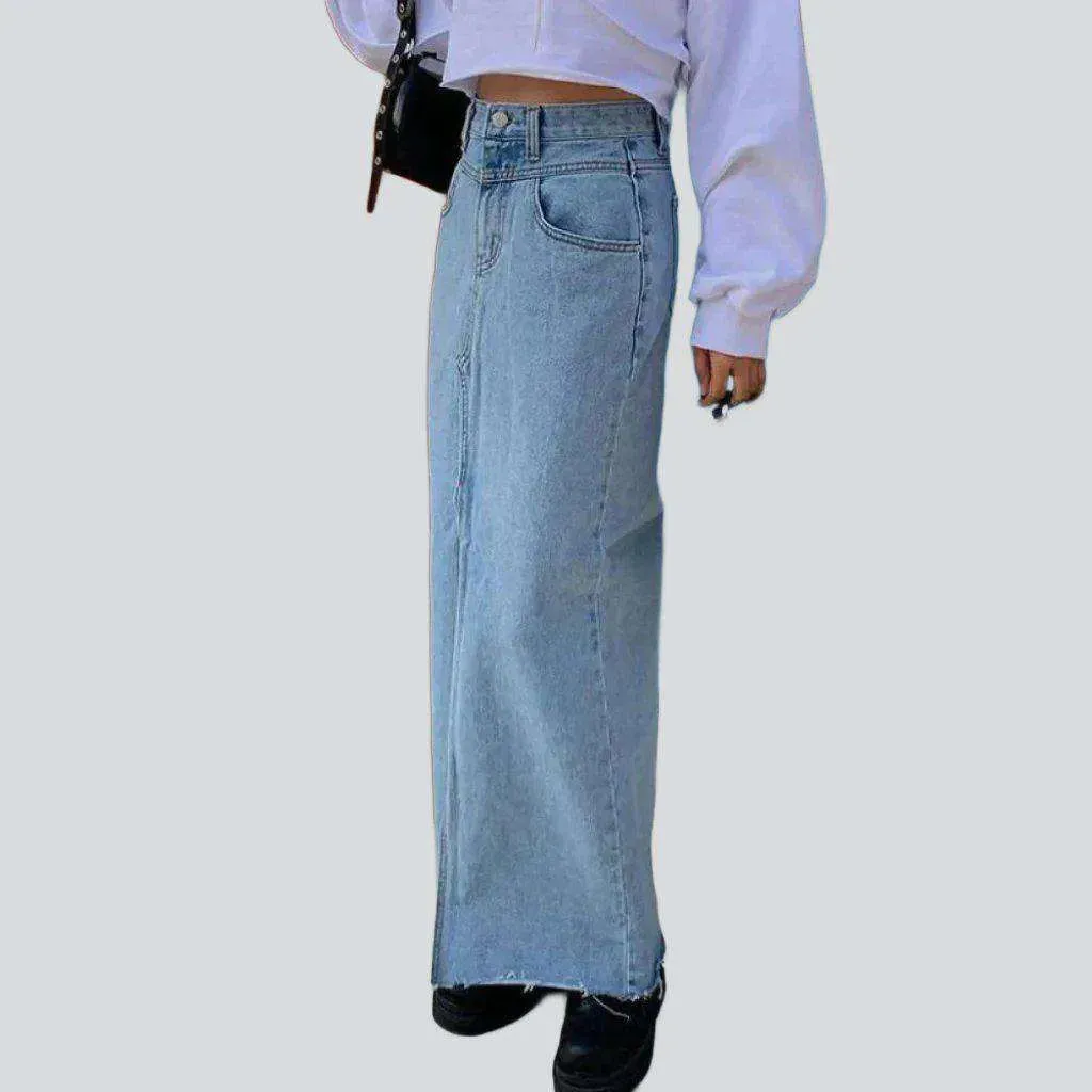 High slit maxi denim skirt