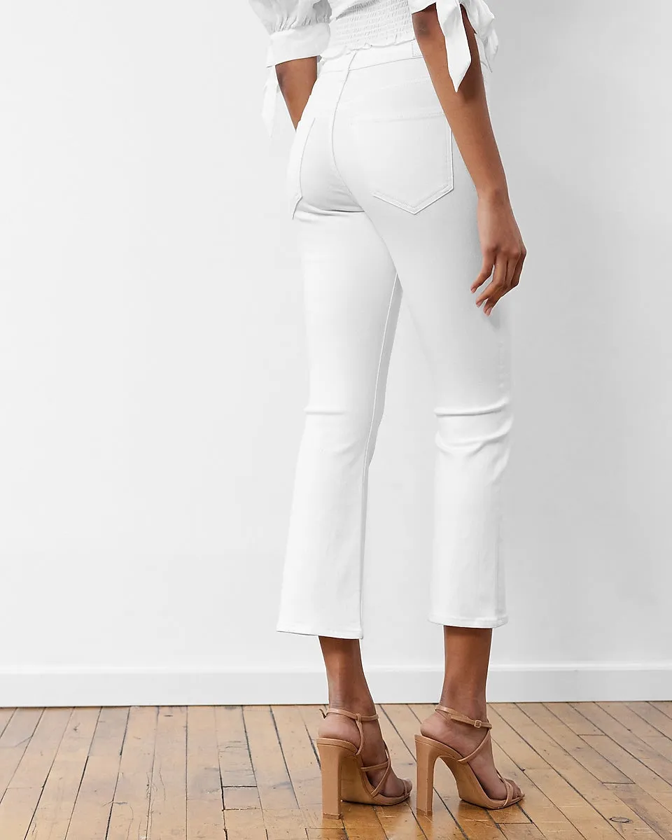 High Waisted White Cropped Flare Jeans in White