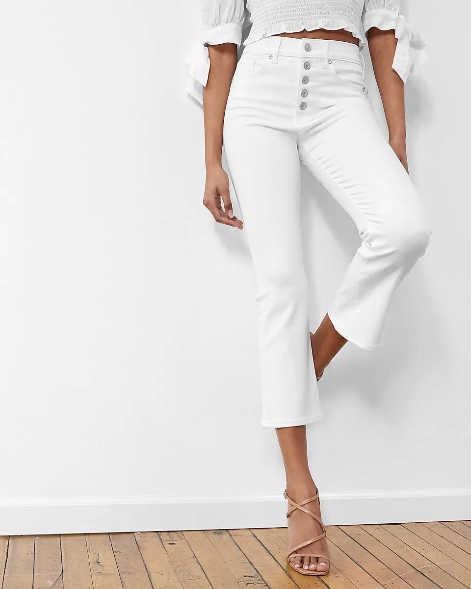 High Waisted White Cropped Flare Jeans in White