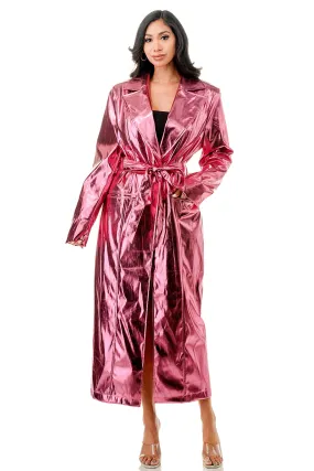 Highlight HJK754M Belted Metallic Trench Coat