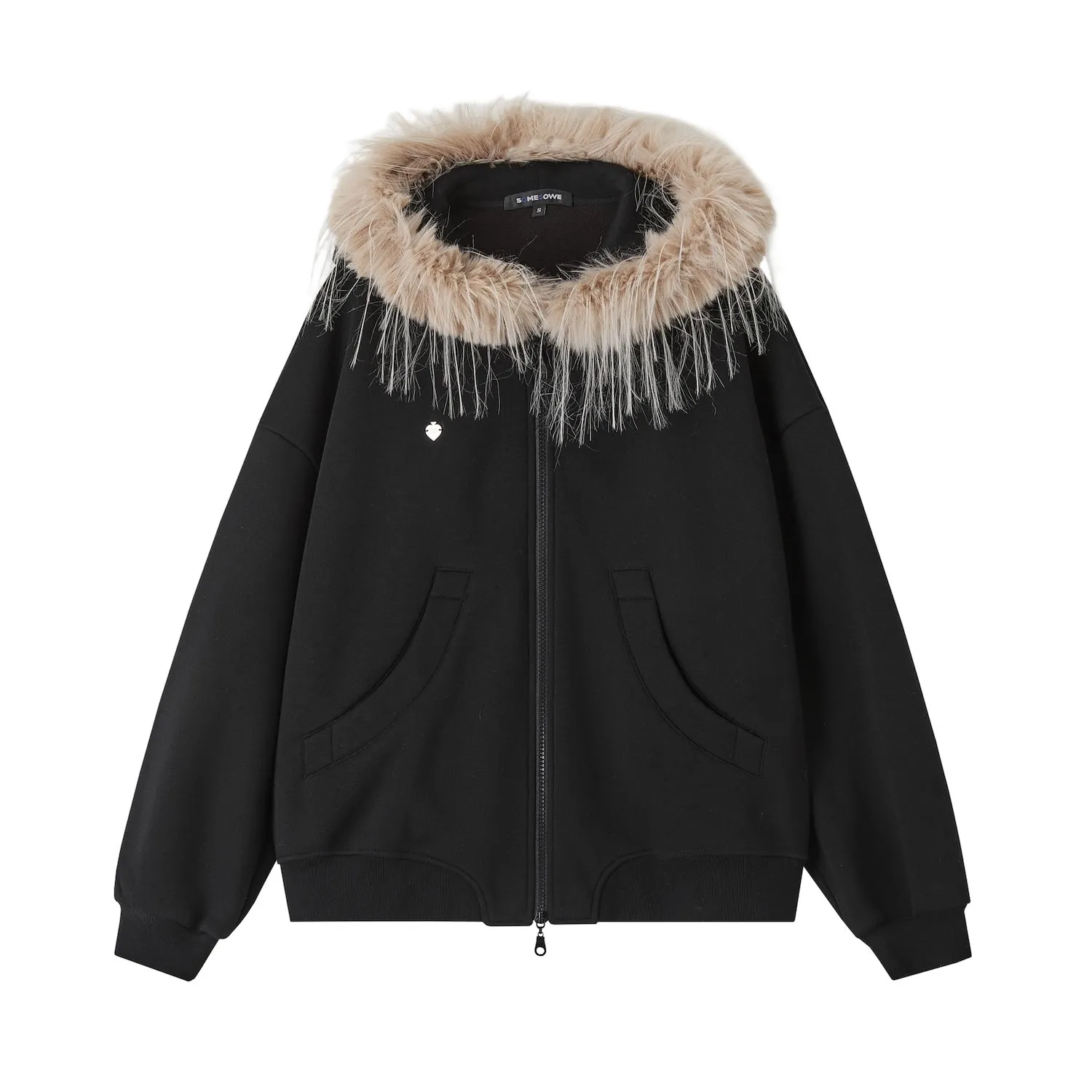 Hoodie With Detachable Fur Collar In Black