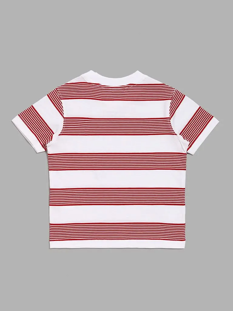 HOP Kids Striped Embroidered Red T-Shirt