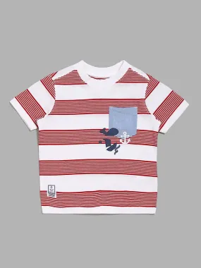 HOP Kids Striped Embroidered Red T-Shirt