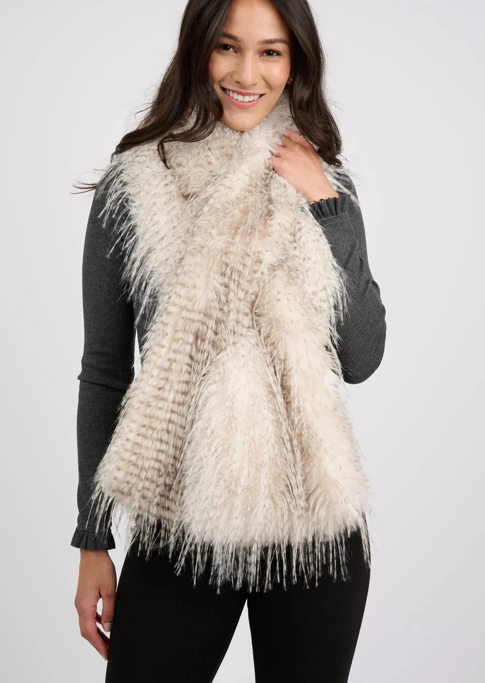 Ivy Jane  Faux Fur Caplet (Fushia)with Coordinating Ostrich Faux Fur Scarf-(Ivory)