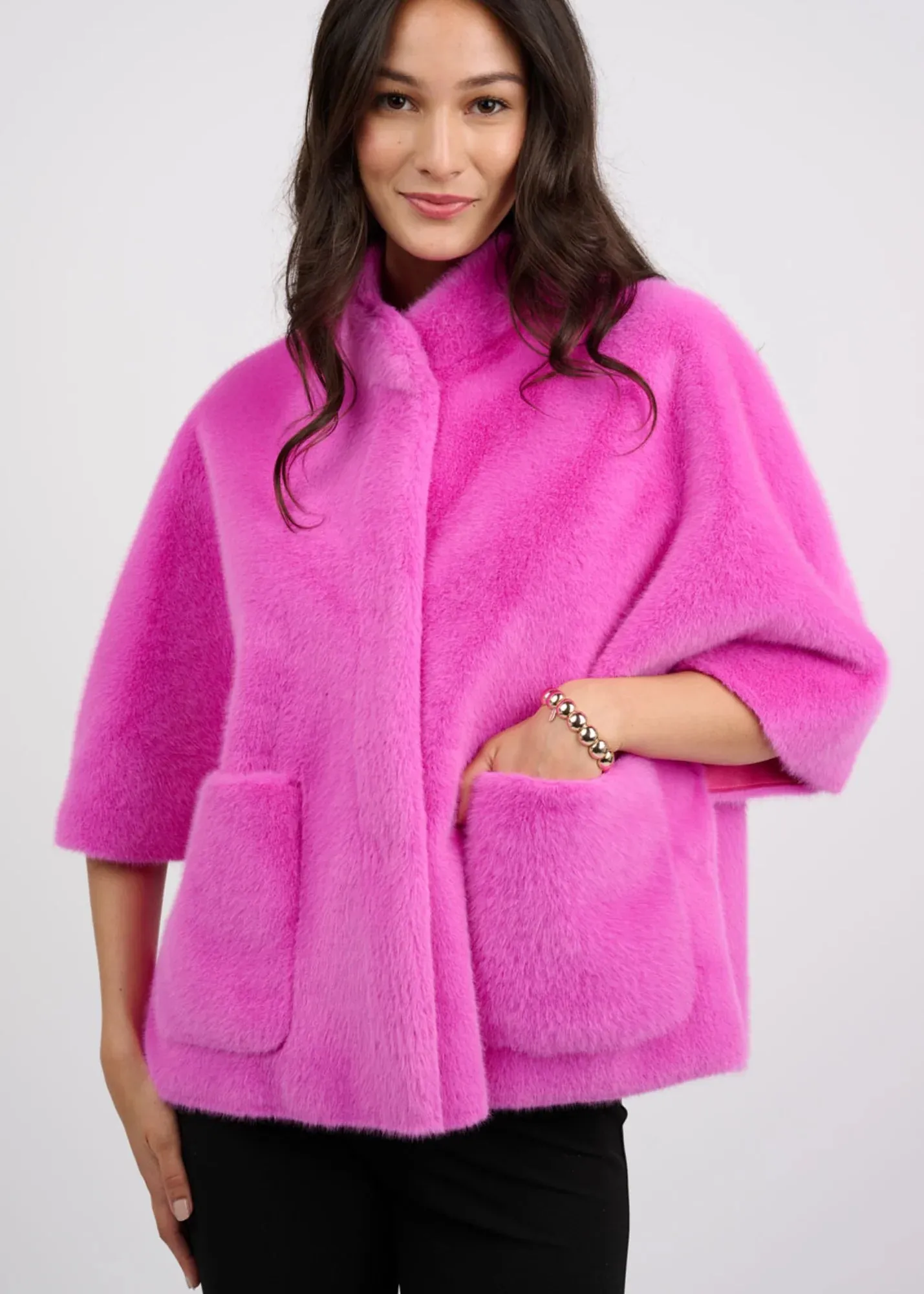 Ivy Jane  Faux Fur Caplet (Fushia)with Coordinating Ostrich Faux Fur Scarf-(Ivory)