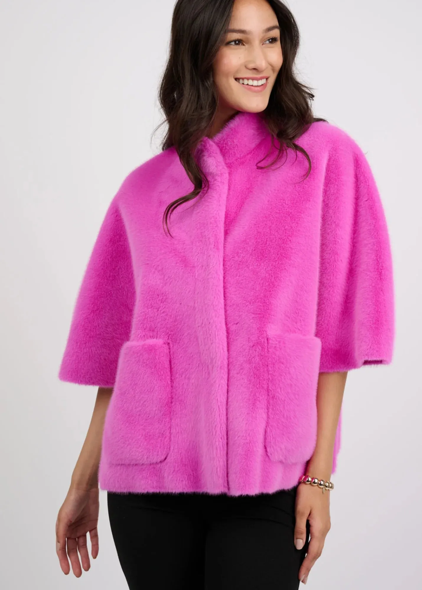 Ivy Jane  Faux Fur Caplet (Fushia)with Coordinating Ostrich Faux Fur Scarf-(Ivory)