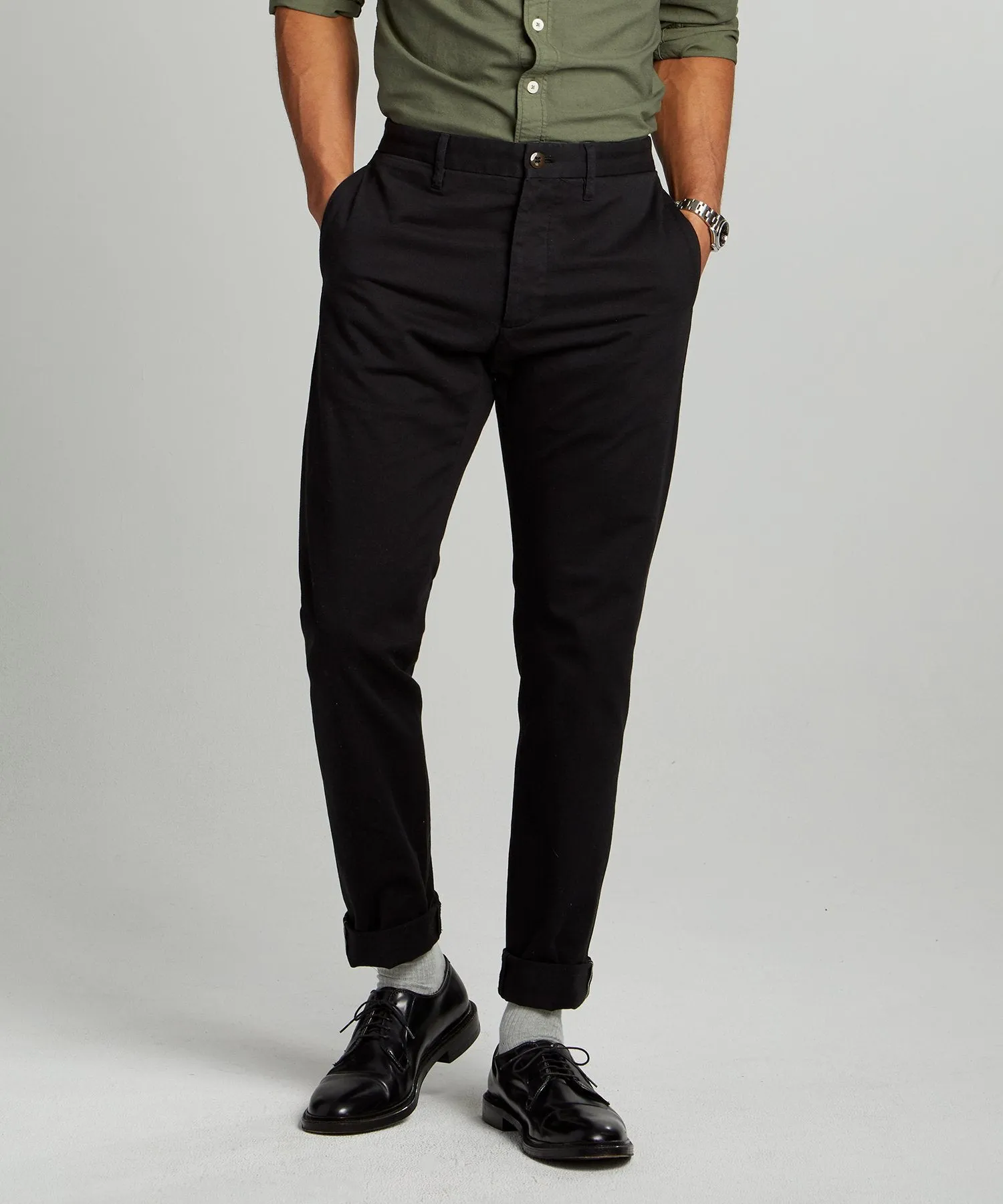 Japanese Garment Dyed Selvedge Chino in Jet Black