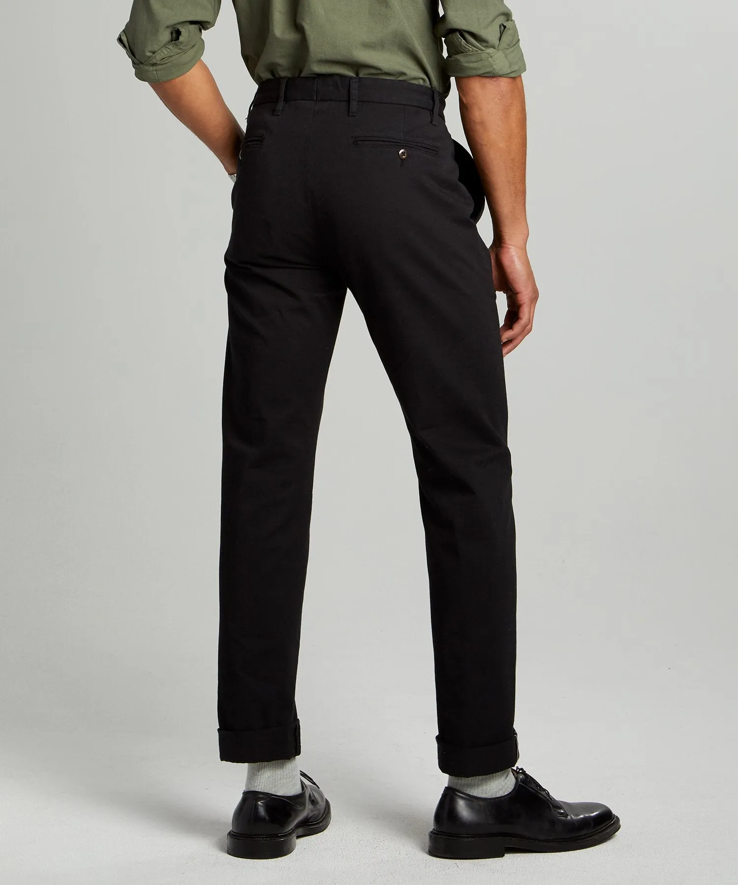 Japanese Garment Dyed Selvedge Chino in Jet Black