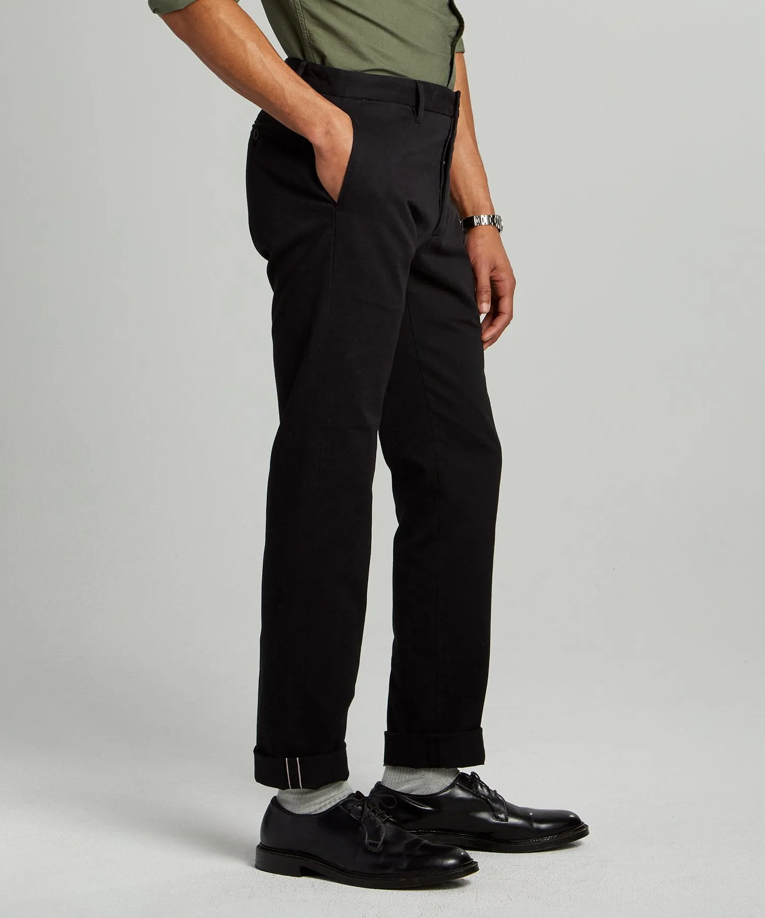 Japanese Garment Dyed Selvedge Chino in Jet Black