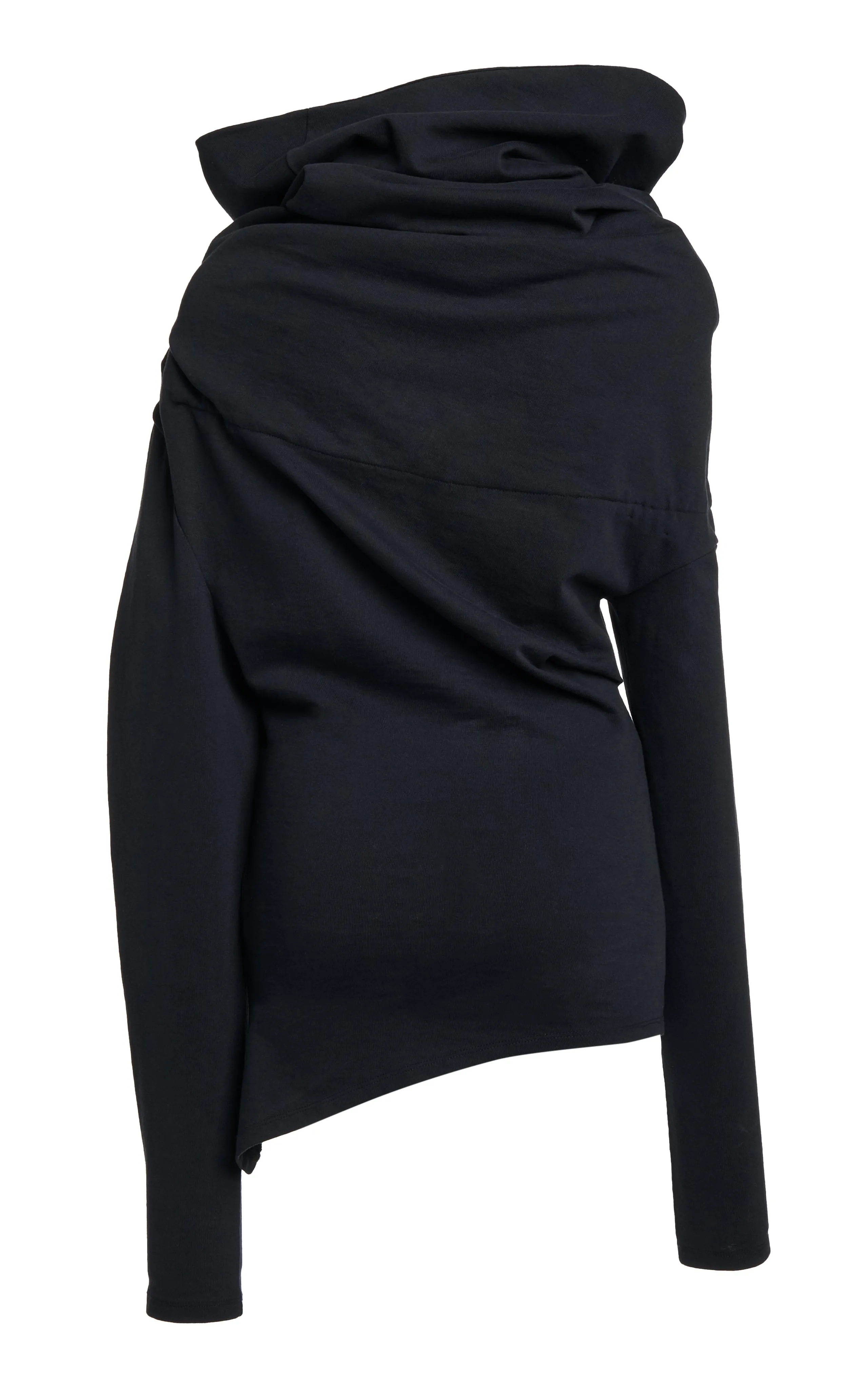 Jersey Cowl Neck Draped Top in Black by A.W.A.K.E. Mode