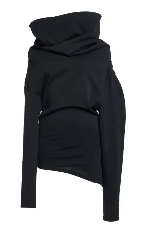 Jersey Cowl Neck Draped Top in Black by A.W.A.K.E. Mode