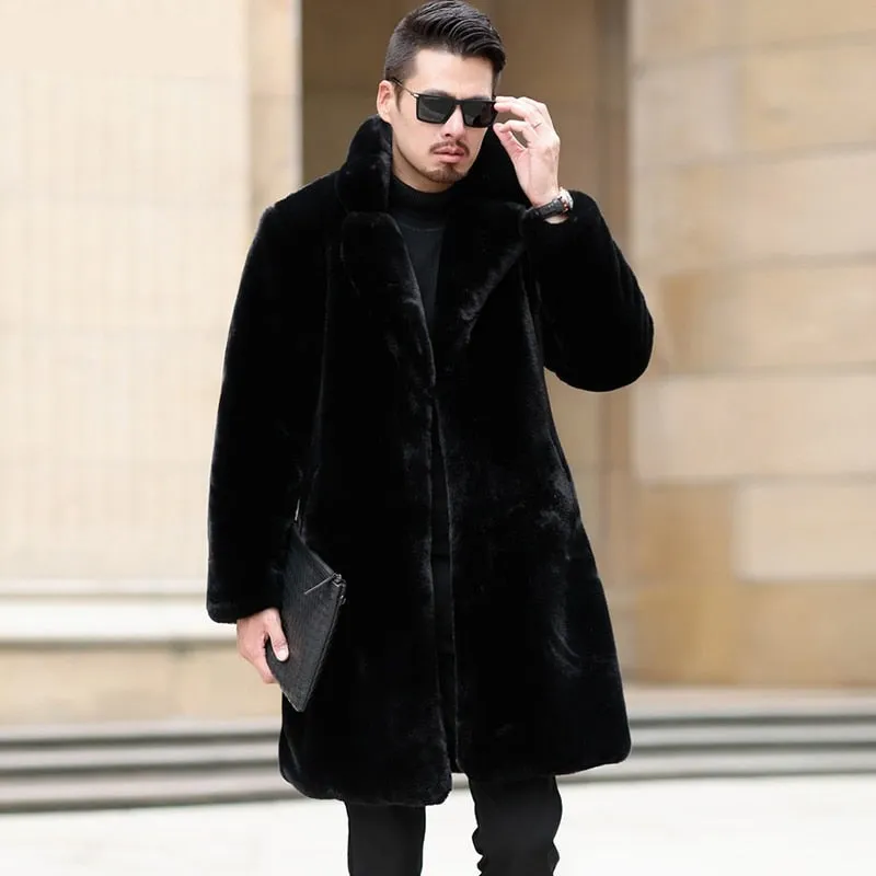 Jinquedai  Winter Long Black Thick Warm Fluffy Soft Faux Fur Coat Men Long Sleeve Lapel Plus Size Korean Fashion Men 4xl 5xl