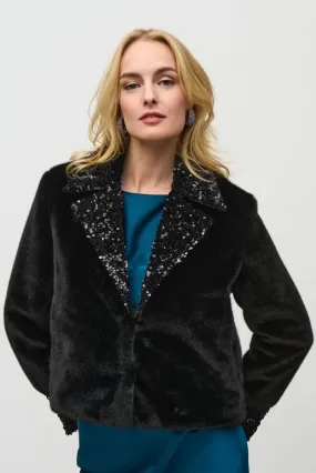 Joseph Ribkoff Faux Fur Jacket with Sequin Trim