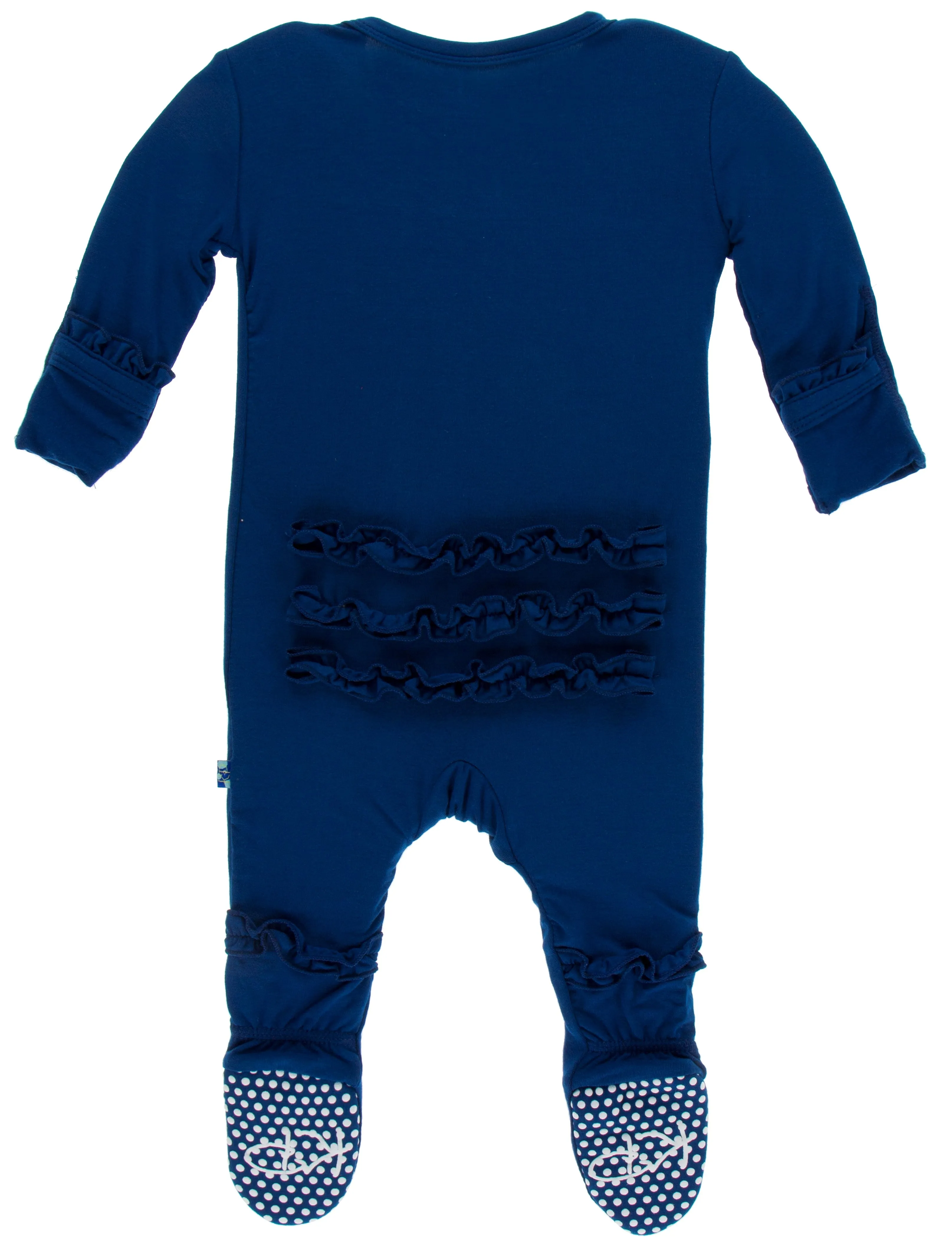 KicKee Pants Solid Navy Classic Ruffle Footie with Snaps