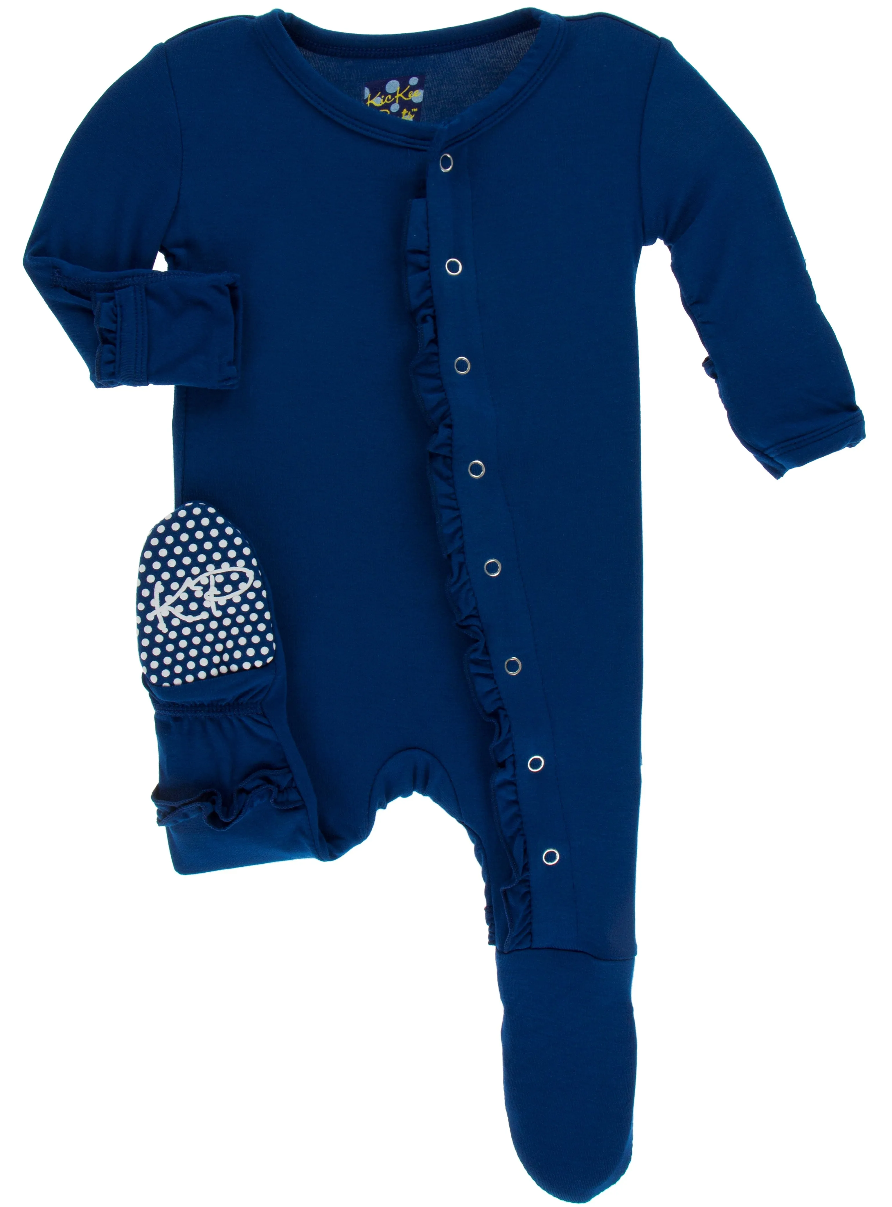 KicKee Pants Solid Navy Classic Ruffle Footie with Snaps