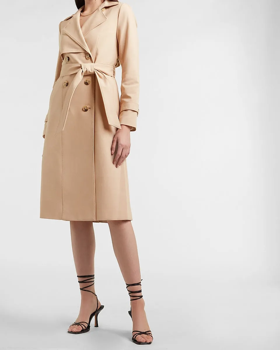 Lace Pieced Belted Trench Coat in Beige