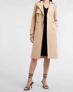 Lace Pieced Belted Trench Coat in Beige