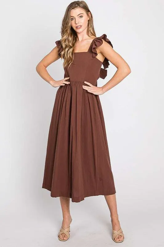 LINEN RUFFLE MID DRESS - Online Exclusive