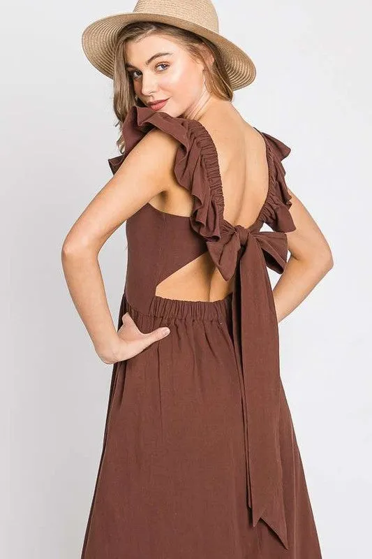 LINEN RUFFLE MID DRESS - Online Exclusive