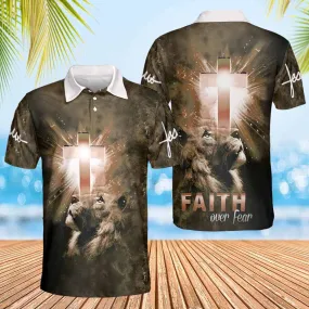 Lion Faith Over Fear Polo Shirts - Christian Shirt For Men And Women