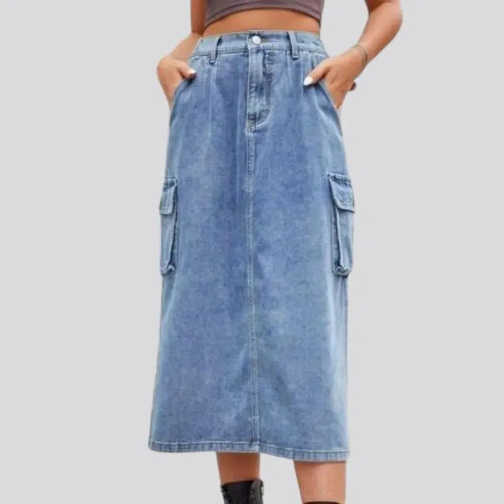 Long back-slit jean skirt
 for ladies