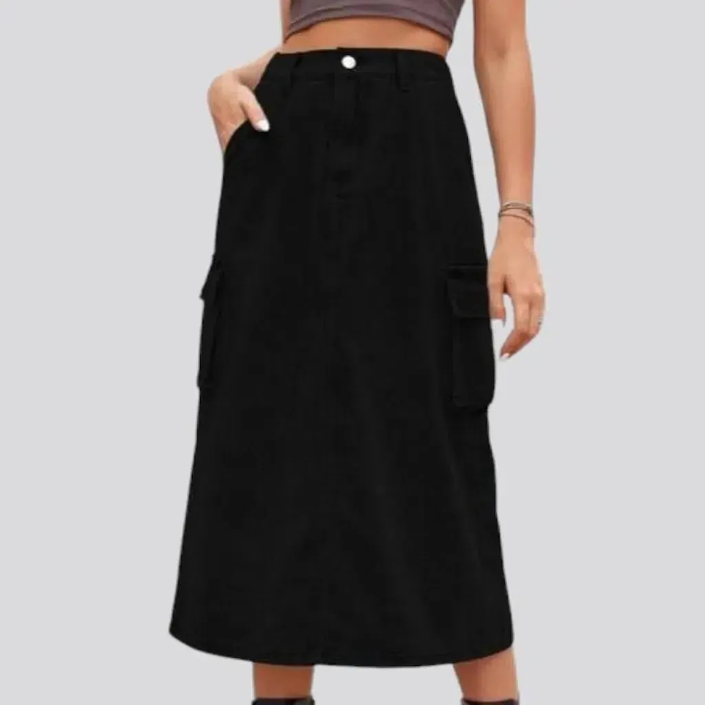 Long back-slit jean skirt
 for ladies