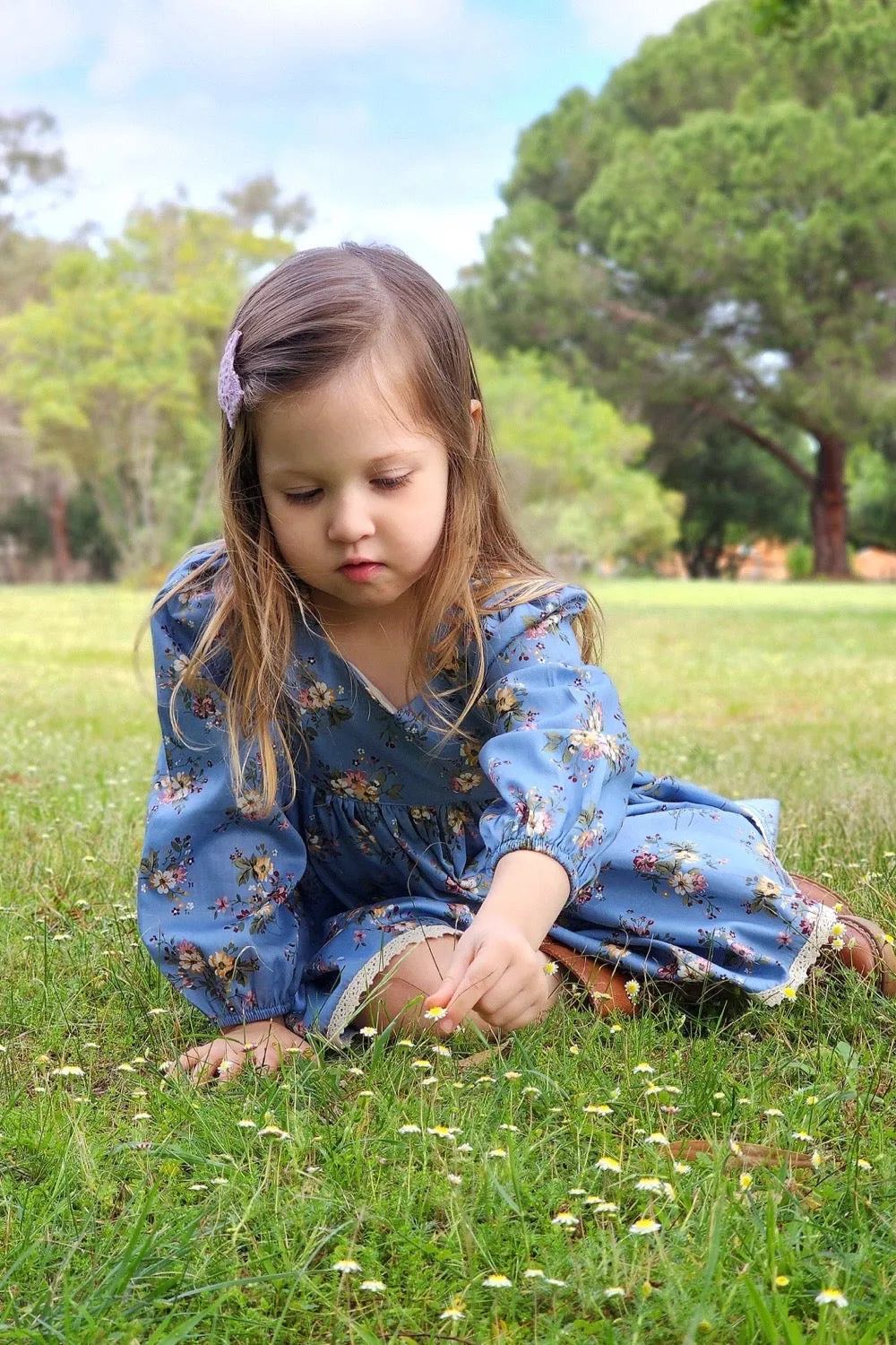 Long Sleeve Babydoll  Dress - Muireann in Blue