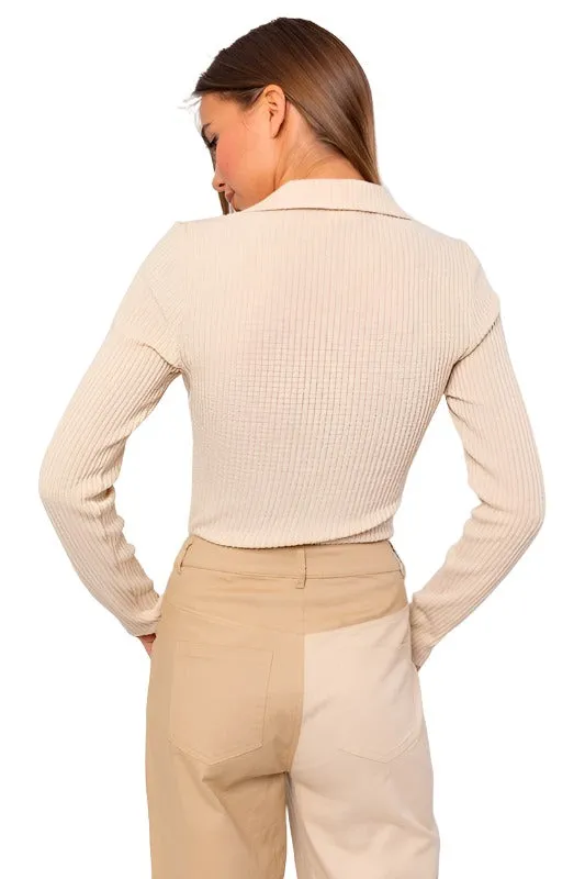 Long Sleeve Collared Bodysuit