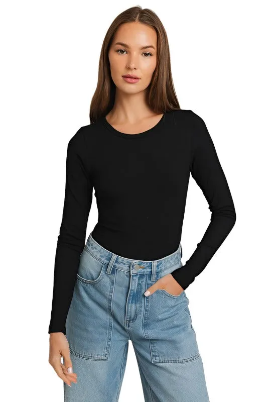 Long Sleeve Round Neck Ribbed Bodysuit