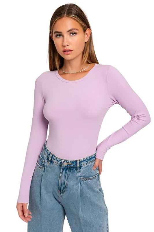 Long Sleeve Round Neck Ribbed Bodysuit