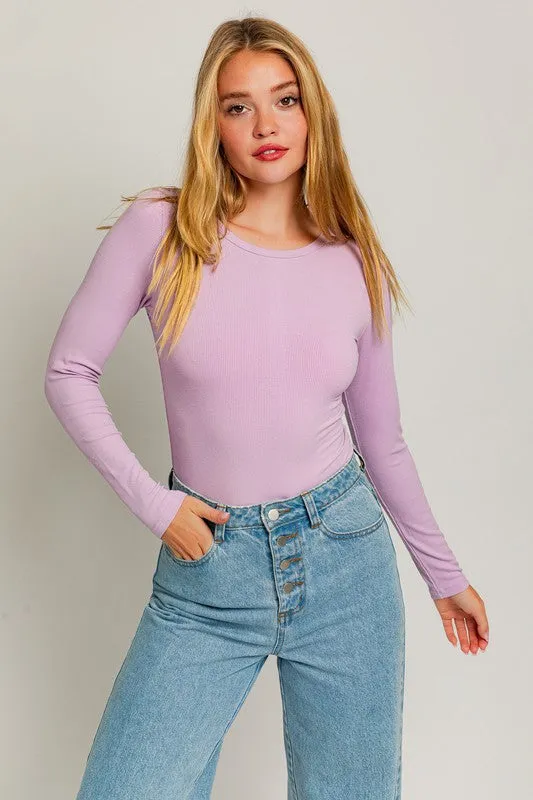 Long Sleeve Round Neck Ribbed Bodysuit