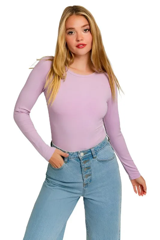 Long Sleeve Round Neck Ribbed Bodysuit