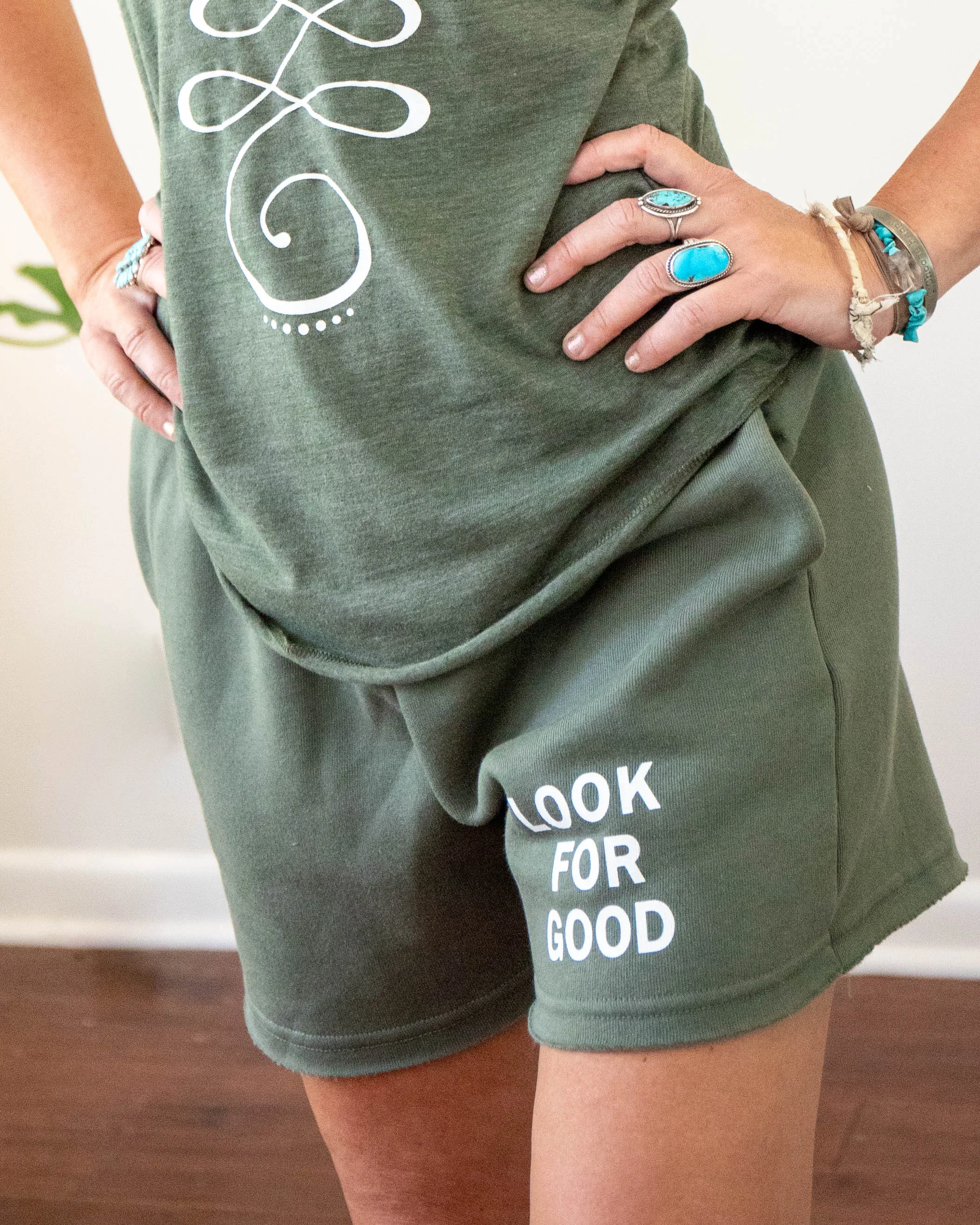 Look For Good - Green Fleece Shorts