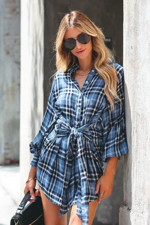 Love Is Life Plaid Tie Front Shirt Mini Dress - 2 Colors