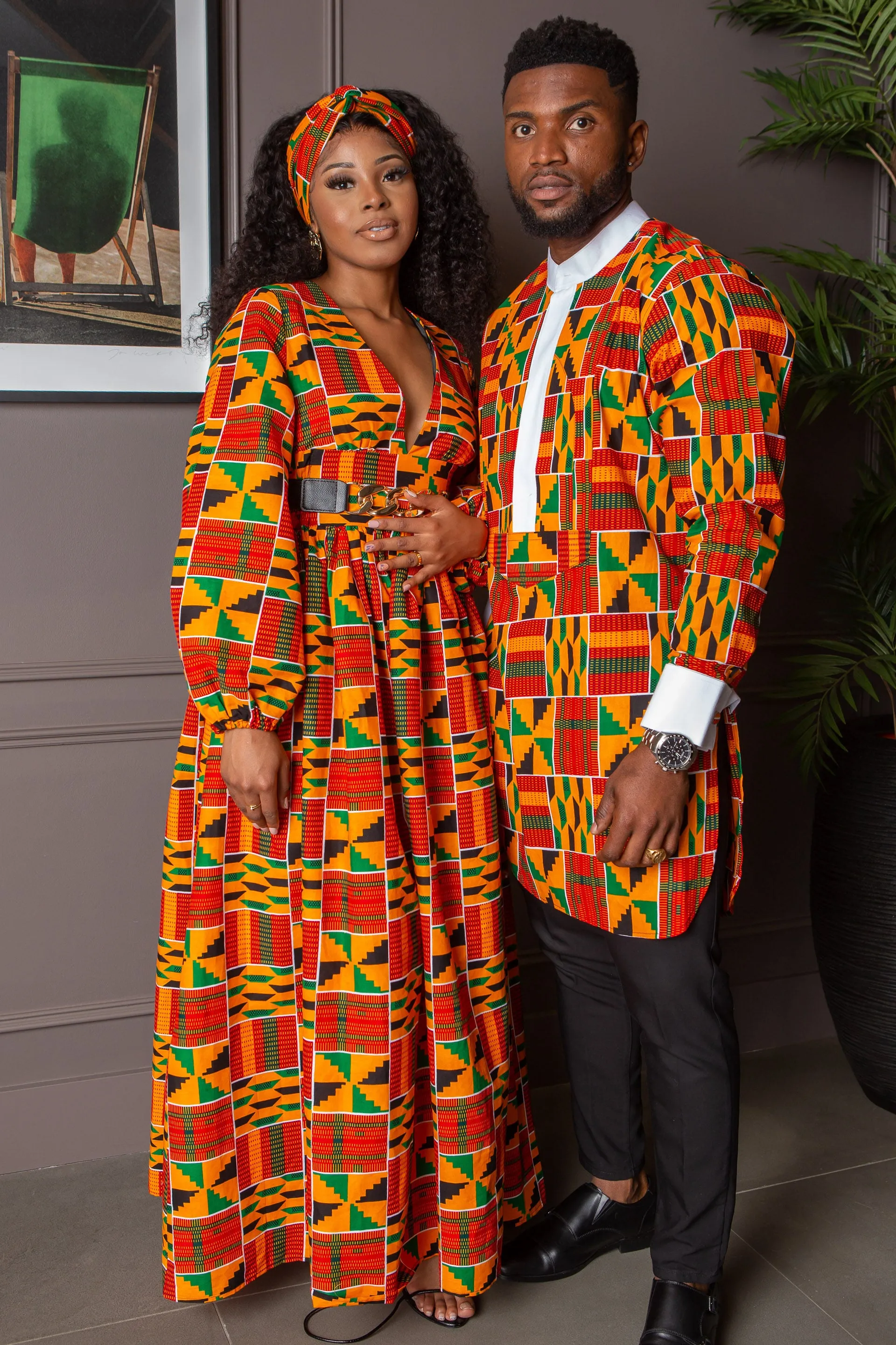 Low Neck Deep V Long Sleeve | African Maxi Dress  - KENYA