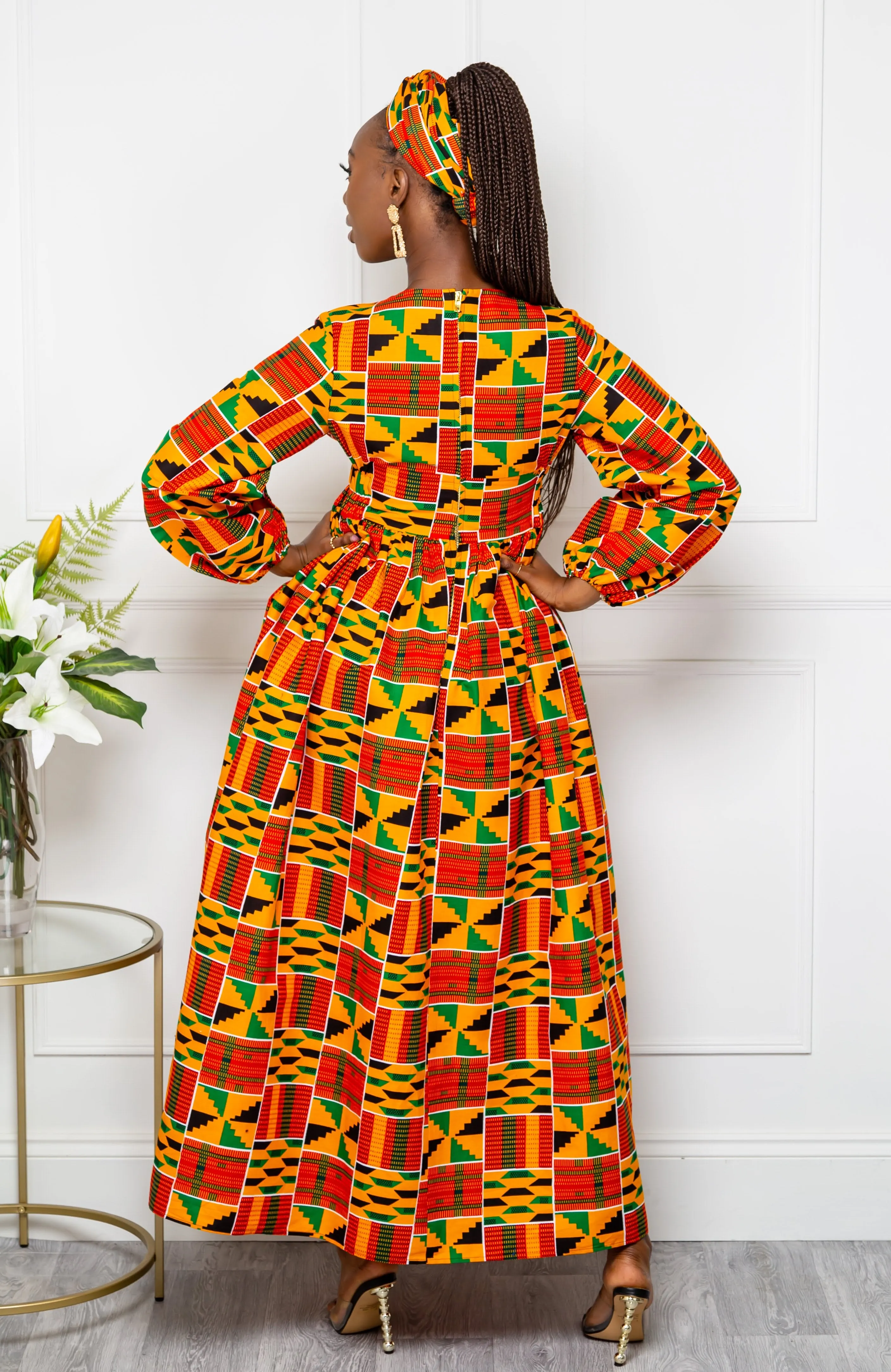 Low Neck Deep V Long Sleeve | African Maxi Dress  - KENYA