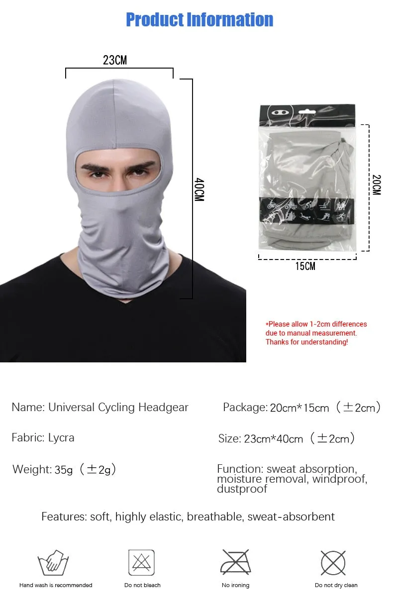 Lycra Balaclava Hood Motorcycle Bandana Cycling Ski Face Hat Tactical Hood Helmet for Outdoor Sport