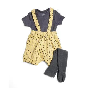 Mamas and Papas Shortie Spot Dungarees , Bodysuit & Tights - 3 Piece Set