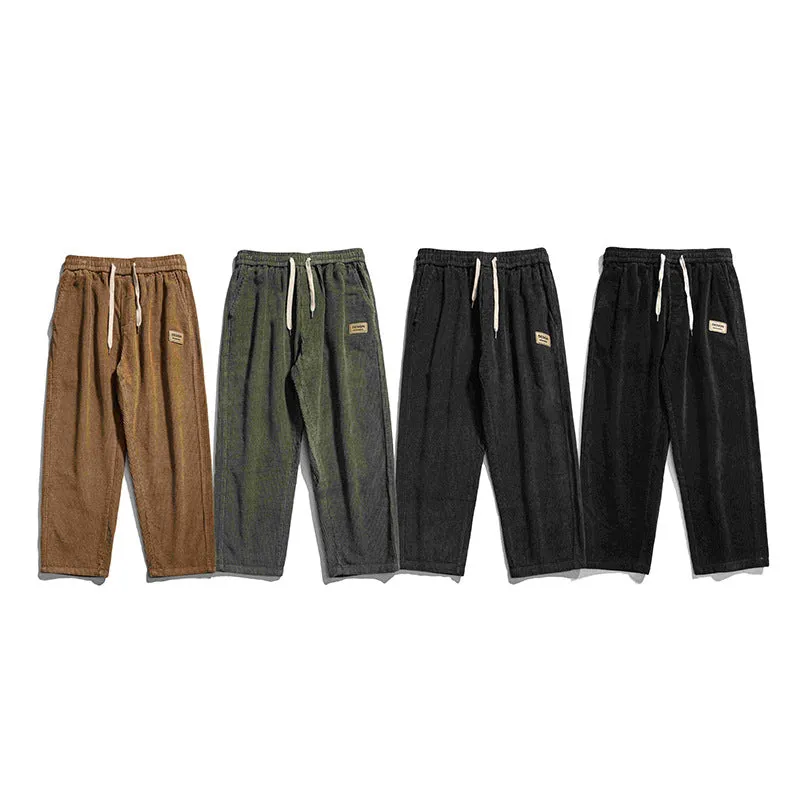 Men Casual Elastic Waist Straight Corduroy Sweatpants