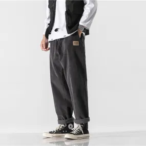 Men Casual Elastic Waist Straight Corduroy Sweatpants