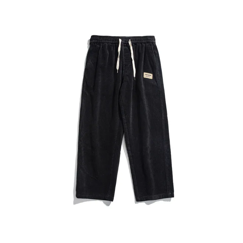 Men Casual Elastic Waist Straight Corduroy Sweatpants