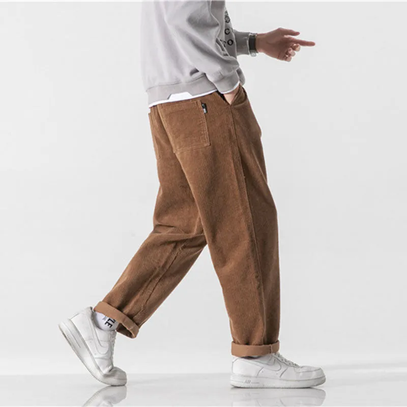 Men Casual Elastic Waist Straight Corduroy Sweatpants