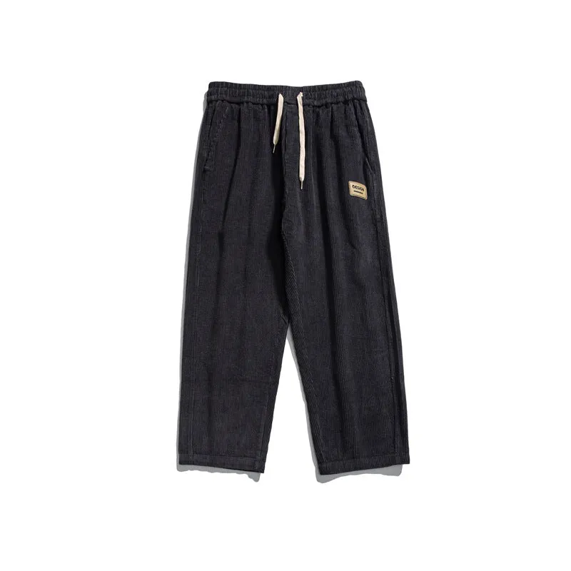 Men Casual Elastic Waist Straight Corduroy Sweatpants